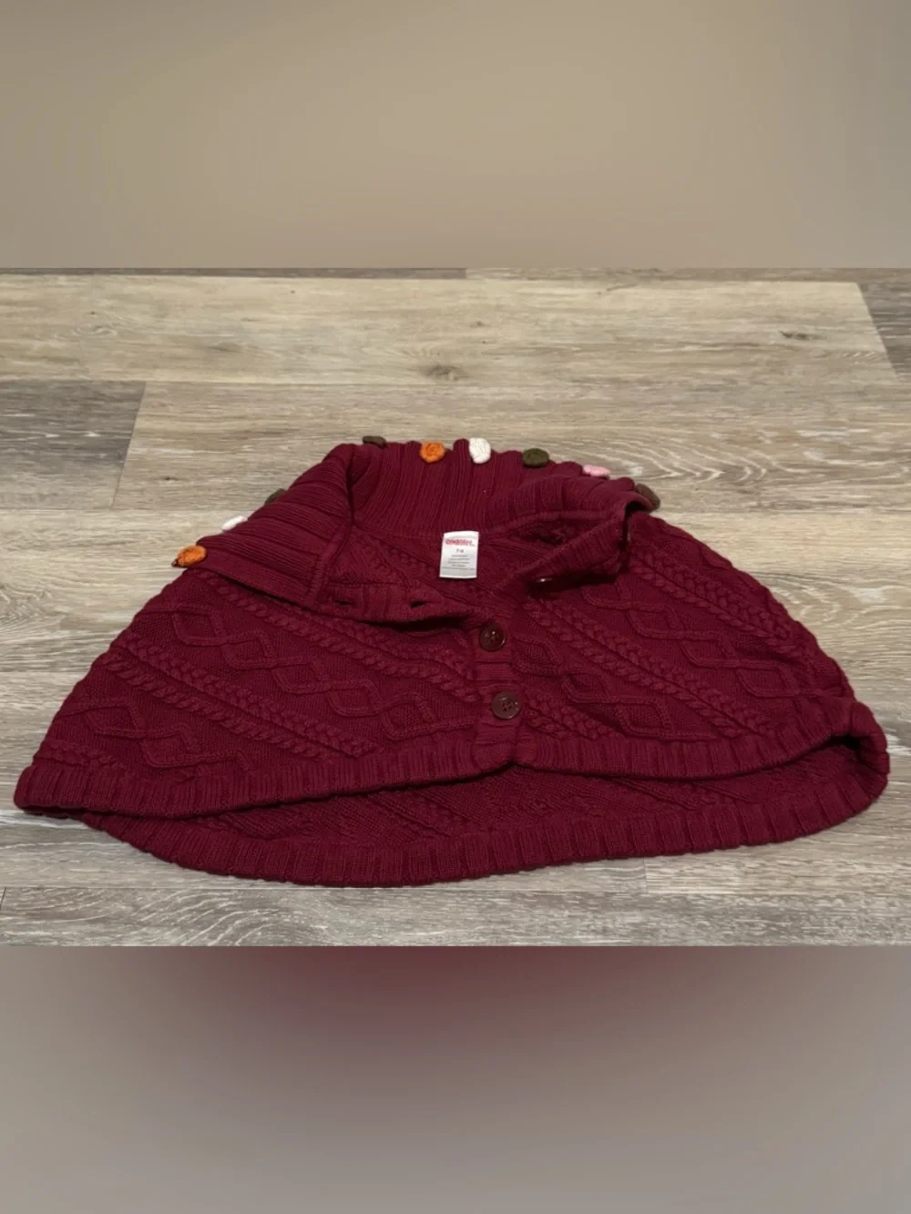 Gymboree Maroon Cable Knit Button Cape with Pom Accents